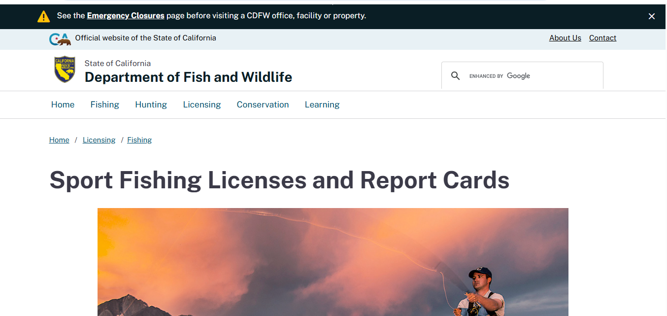 Official CDFW 2026 California fishing license fee table showing resident nonresident and short term sport fishing license costs