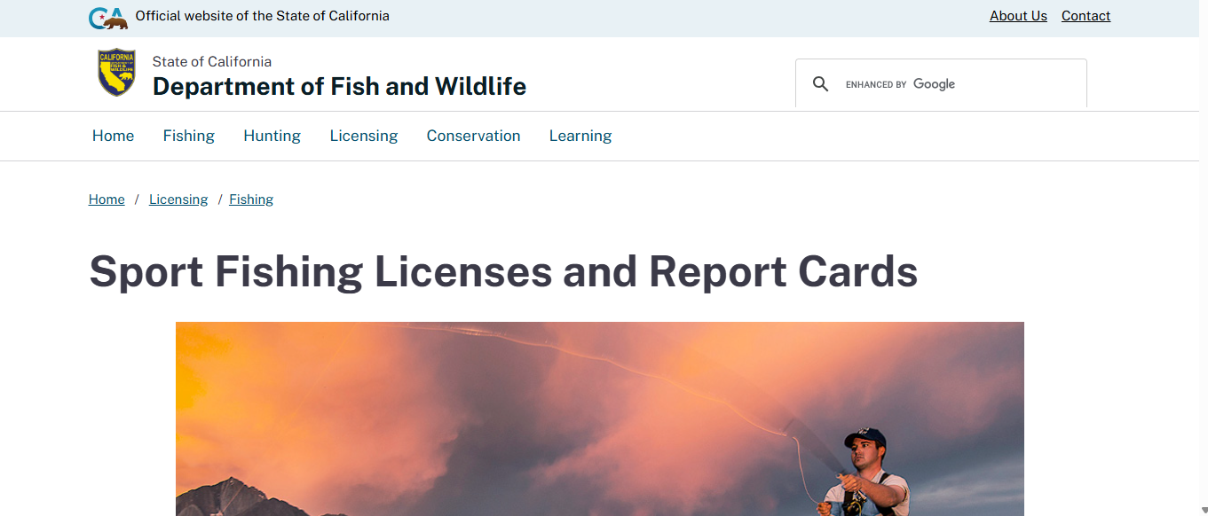 Official California Department of Fish and Wildlife short-term sport fishing license fee table showing one-day, two-day and ten-day fishing license fees