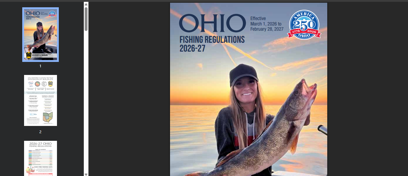 Official Ohio 2026-27 fishing license fee table showing resident senior nonresident youth lifetime and duplicate license costs
