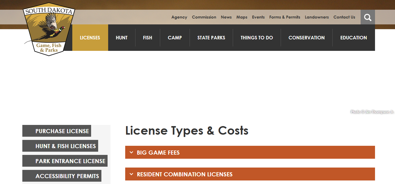 Official South Dakota GFP 2026 fishing license fee table showing resident nonresident senior youth and short term license costs
