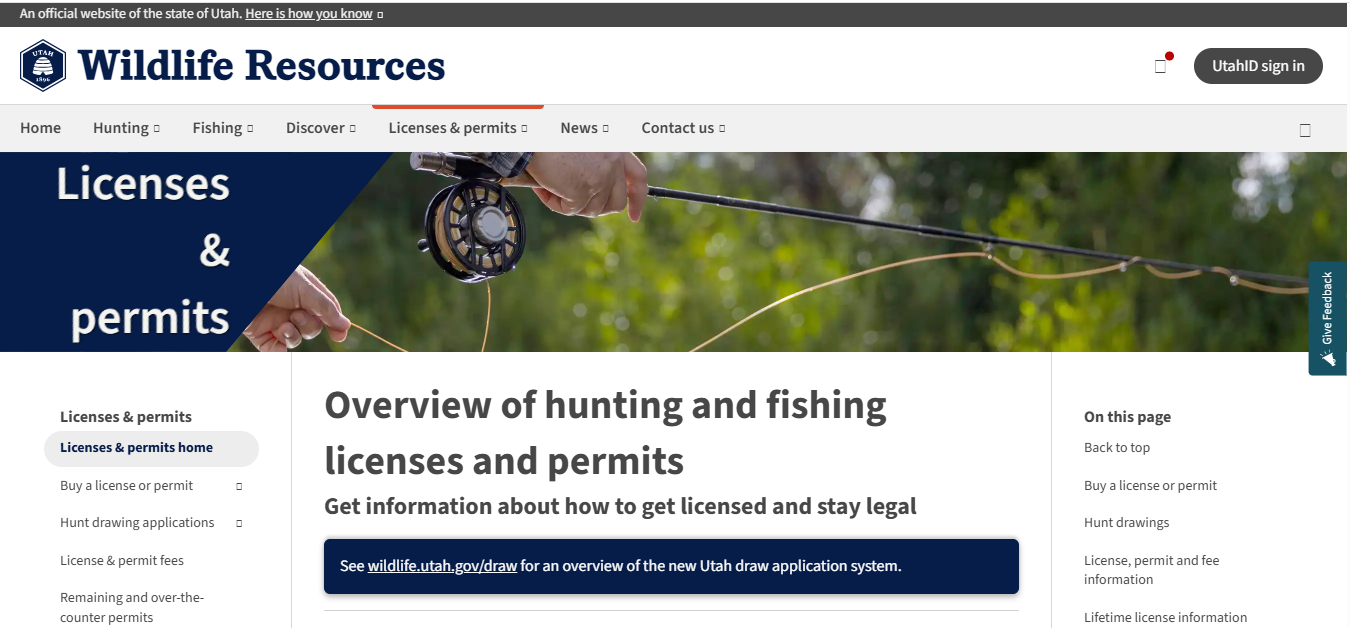 Official Utah Division of Wildlife Resources fishing license fee table showing resident, nonresident, youth, senior, disabled veteran, short-term and Flaming Gorge permit prices